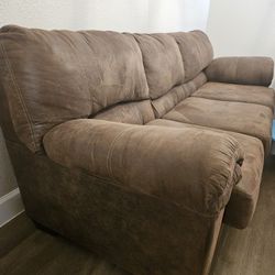 Brown Leather Couch and Recliner Combo