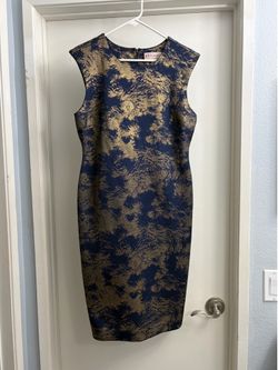 Philosophy Sleeveless Navy Gold Jacquard Sheath Dress