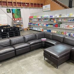 Leather Sectional With Power Seats And Adjustable Headrests With Storage, Never Used 