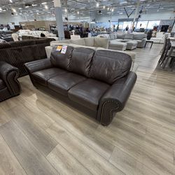 Abbyson Costco Top Grain Leather Brown Sofa 