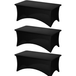 Fixwal 3 Pack Black Table Cloth For 6 Foot Rectangle Tables, Rectangular Tablecloths Stretch Spandex Fitted Table Covers 6 Ft For Parties, Trade Shows