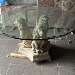 Three Lion Dining Table w/ Glass Top