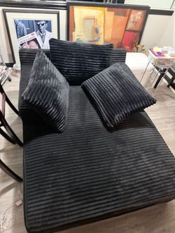 Black Corduroy Chaise Lounge with Pillows