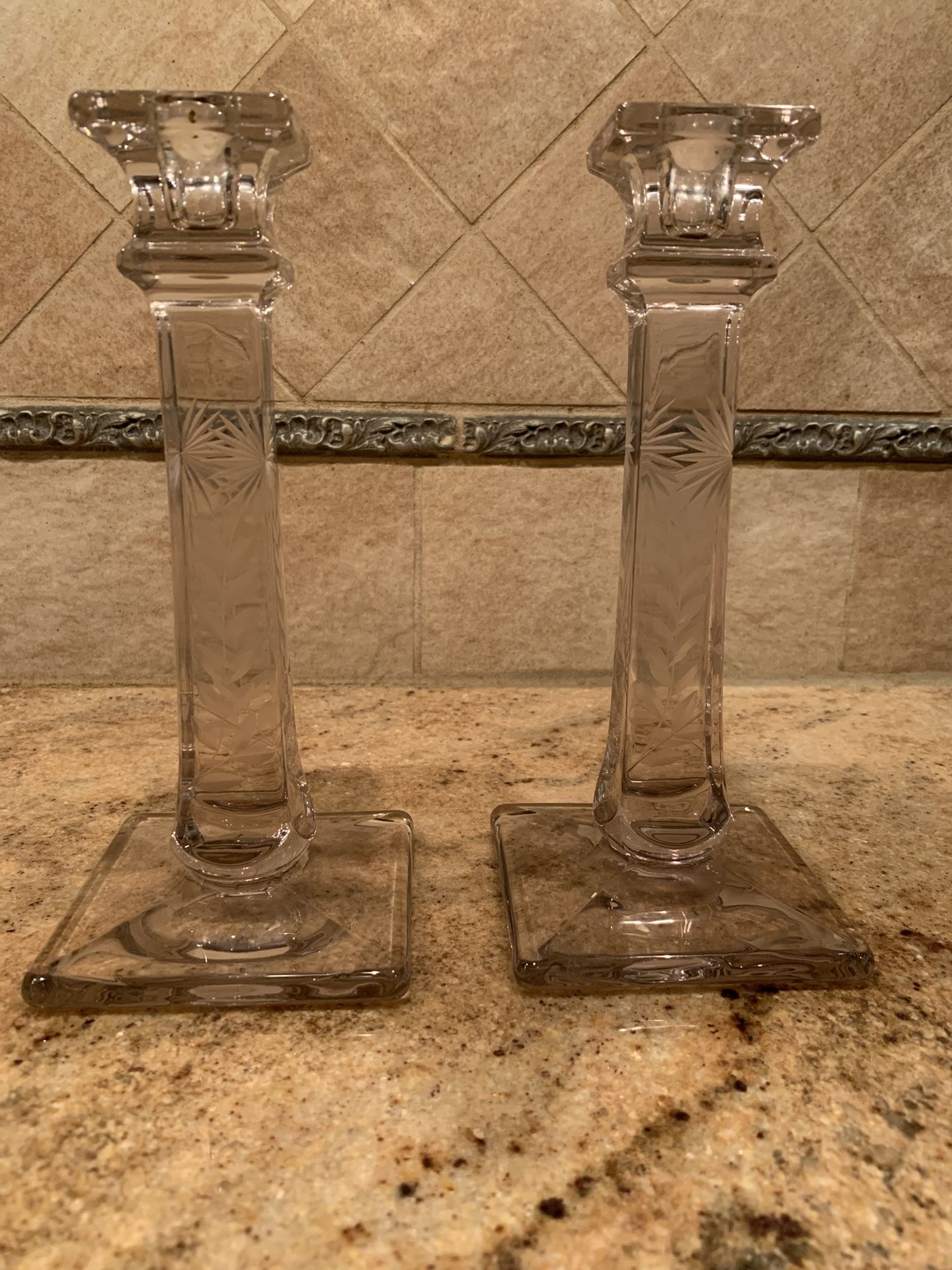 Etched  Clear Candlesticks