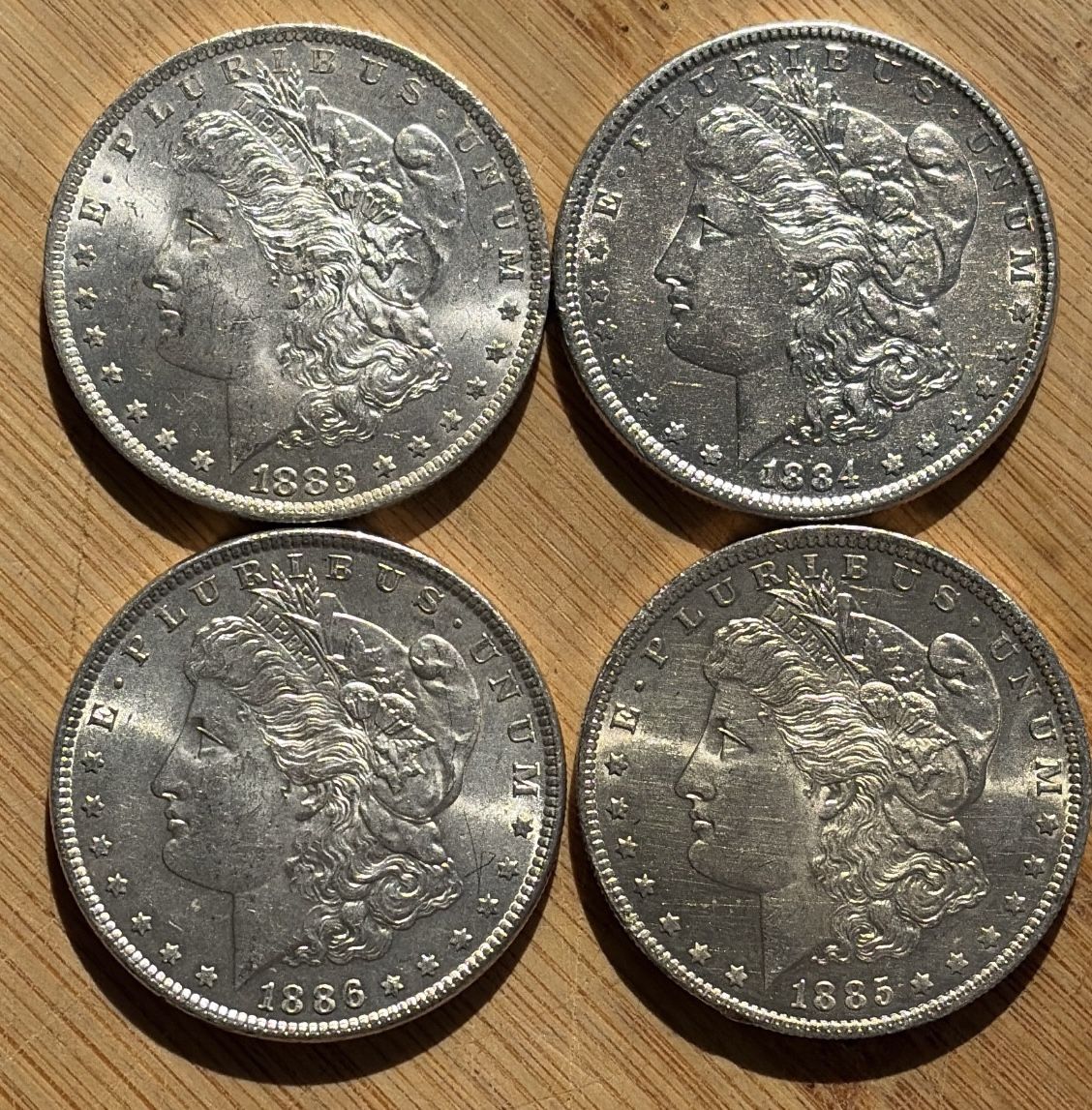 1883-O, 1884, 1885-O, 1886 GORGEOUS UNCIRCULATED, MORGAN SILVER DOLLARS! HIGH MS! WOW!