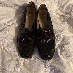 ARA SLIP ON DARK BROWN LOW WEDGE SZ 5.5