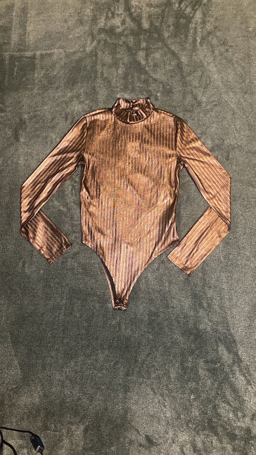 Metallic Bronze Striped Bodysuit