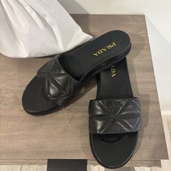 Prada Womens Diagram Slide Sandal Quilted Leather Size 41