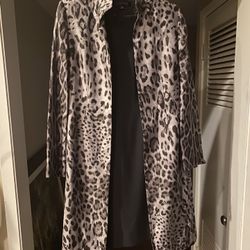Anne Klein Designer DressSuit Long Leopard Jacket W/ Black Sleeveless Dress