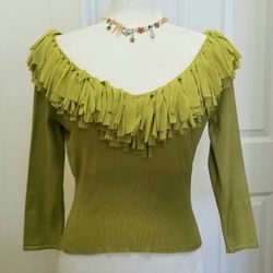 Green Fringed Sweater 