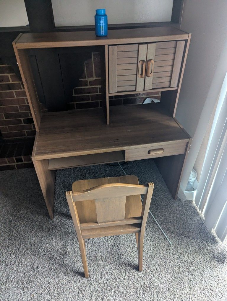 wooden computer table and original chair