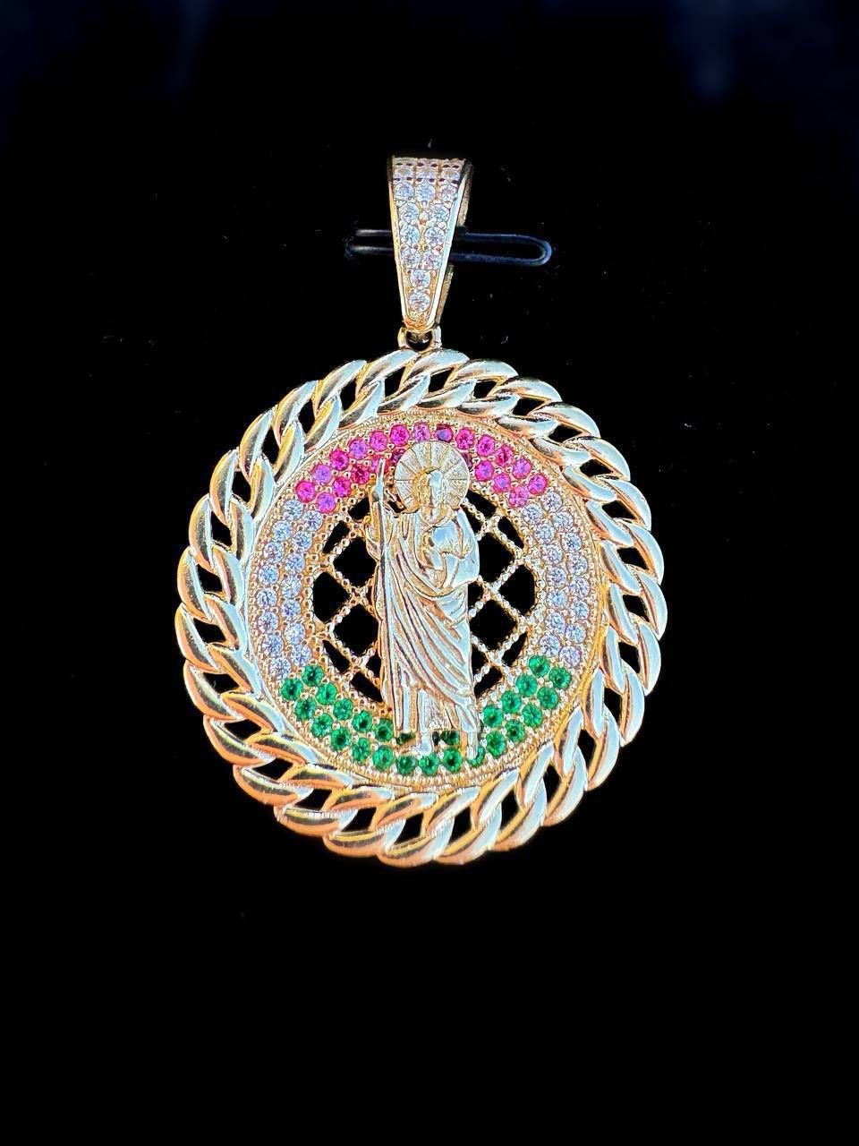 Jewelry 14k solid yellow gold pendant Jesus rope bezel CZ 0.85 CTW charm 5.1 grams PENDANT ONLY