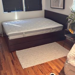 Queen IKEA Wood Bed Frame With Drawers 
