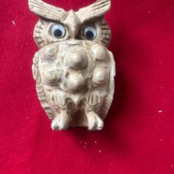 Carved Wood Owl With Googly Eyes 