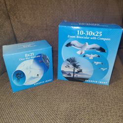 Binoculars, Sharper Image Zoom Binoculars w/Compass. Clear Blue 8x21 Small,Zoom 10-30x25 Large Brand New Never Used Still In The Box 💰DEALS💲