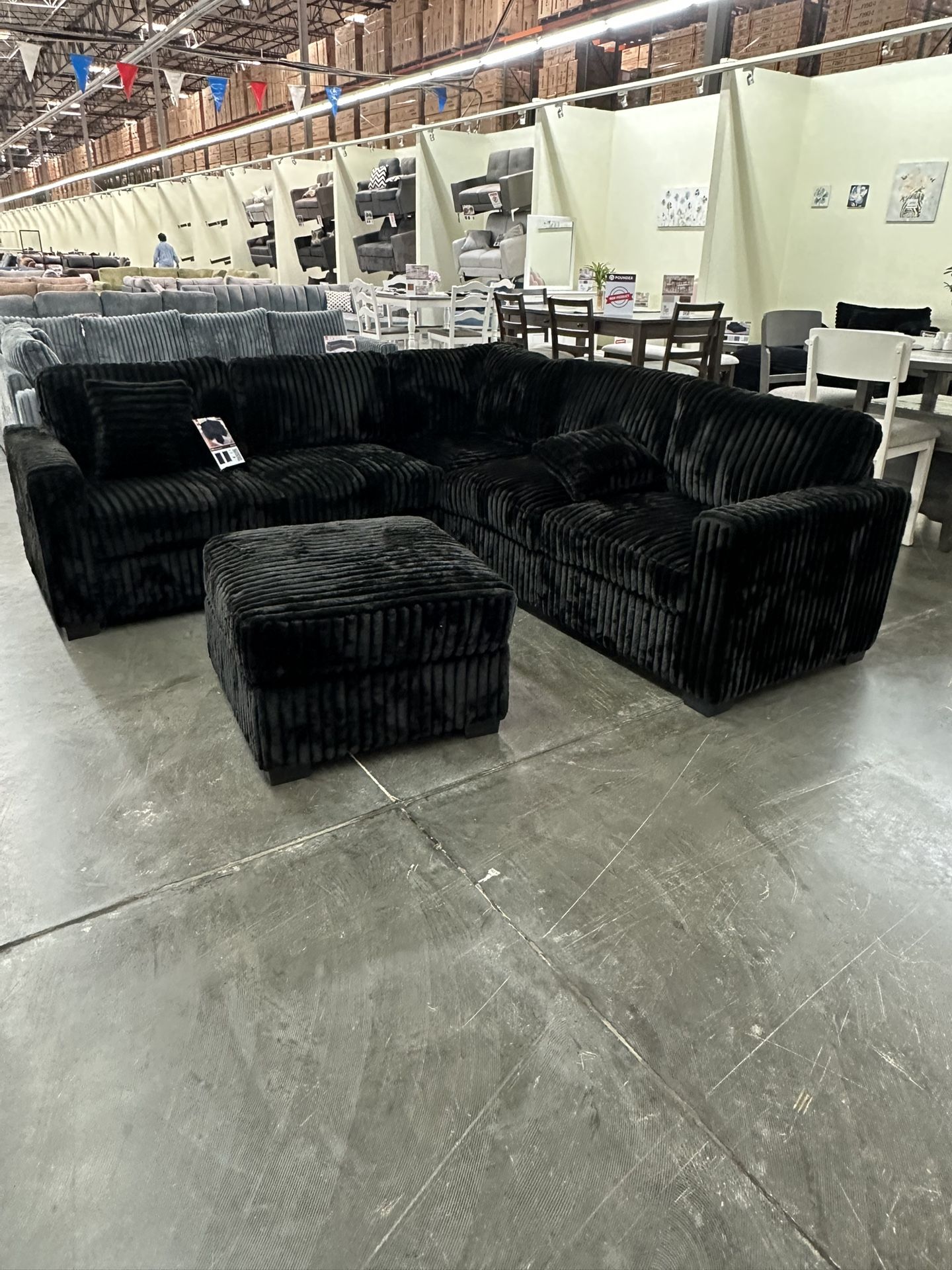 4-Piece Sectional Set LAF Loveseat + RAF Loveseat + Corner Wedge + Cocktail Ottoman Color: Black