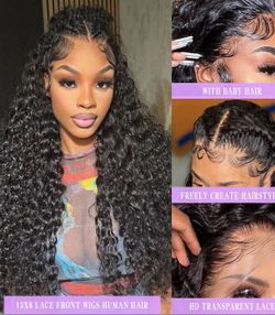 28” Deep Wave HD Lace Front Wig Human Hair 13x6 Pre-Plucked 200% Density