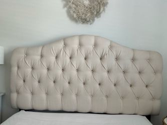 Double /Queen Cream linen upholstered tufted headboard