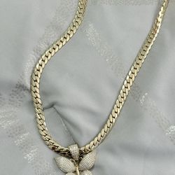 Women's chain with butterfly pendant 14k gold plated