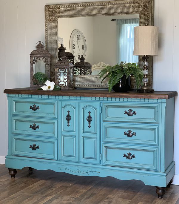 Turquoise Distressed Dresser Buffet For Sale In High Point Nc