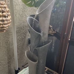 Fountain - Grey Resin 4 Fluted Column Outdoor Fountain With Pump