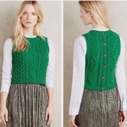 Anthropologie Moth Cable Knit Kelly Green Vest 