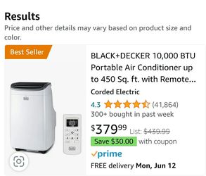 Black + Decker BLACK+DECKER 10,000 BTU Portable Air Conditioner with Remote  Control, White & Reviews