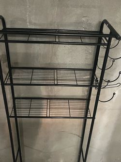 Black Metal Wire Shelving Rack with Side Hooks