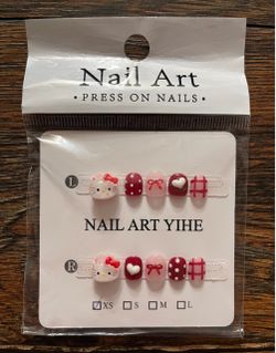 Size XS Hello Kitty Handmade Press on Nails for Girls, Extra Short X-Small 10 Piece Set, Kawaii Nail Art, Manicure & Pedicure*NEW*