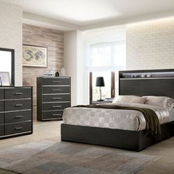 Brand New Warm Gray 6pc E. King Size Bedroom Set