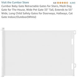 Cumbor Baby Pet Safety Gate White Retractable 33” H 55” Wide New In Box 