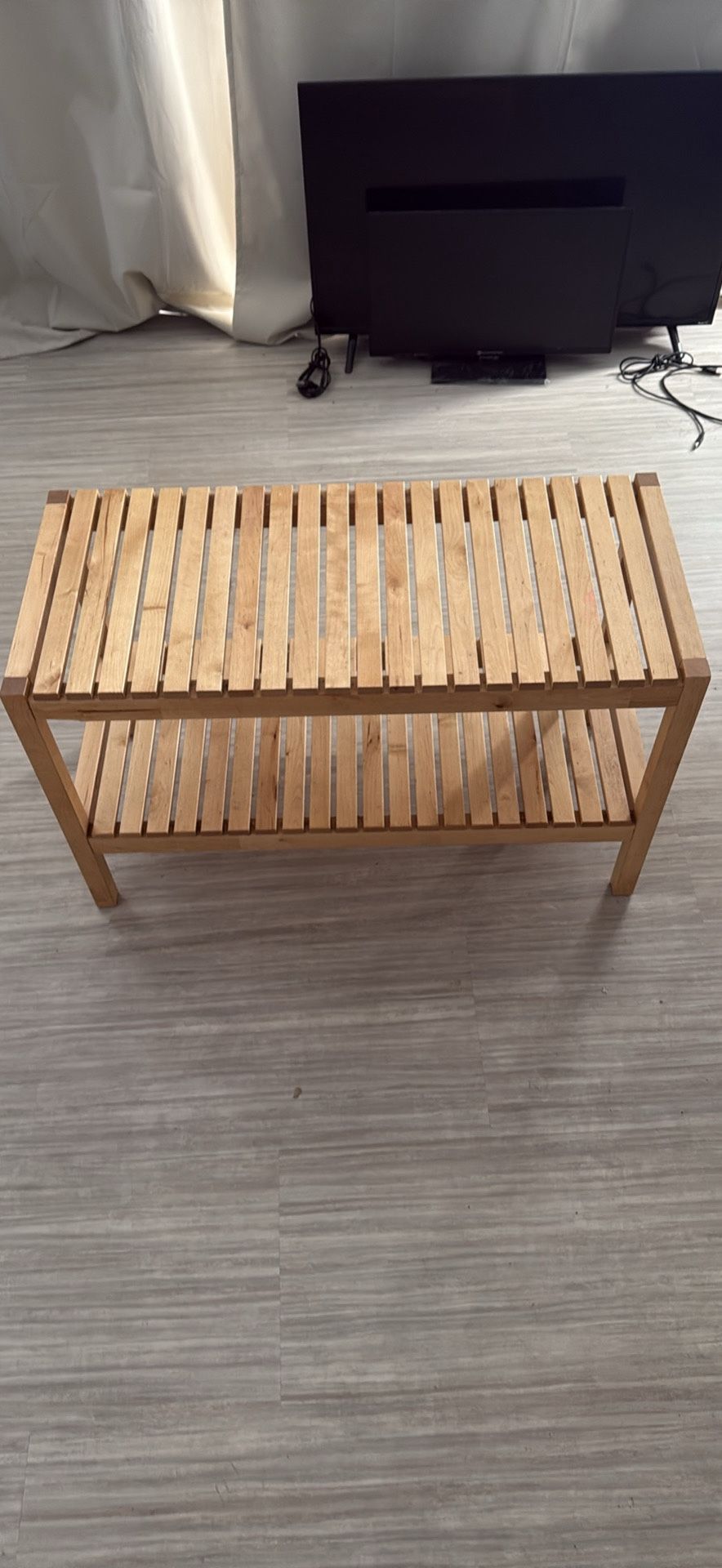 Wood Slatted Shelf / Shoe Rack / Small Bench