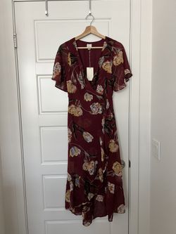 Floral Burgundy Midi Dress - New with Tags