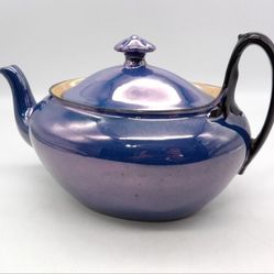 Vintage Czechoslovakia Phoenix China Tea Pot Blue Orange Lusterware