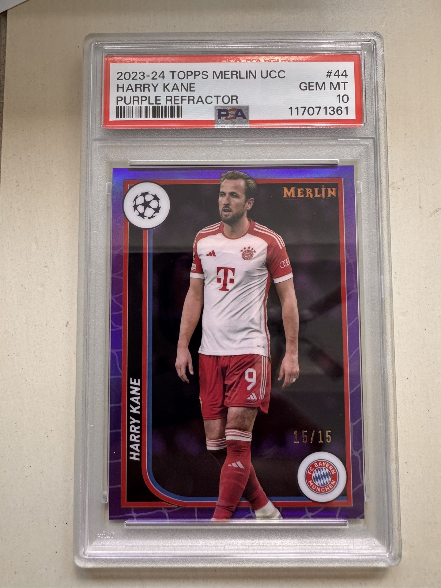 2023 Topps Merlin UCC Harry Kane Purple Refractor #44 PSA 10