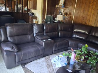 Chocolate Brown leather sectional With 3 Foot attached