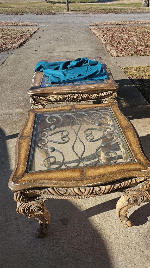 Stone And Glass Coffee And End Table