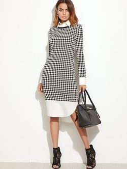 Houndtooth curved hem dress