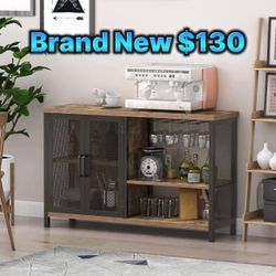 New In Box WiberWi Buffet Cabinet Coffee Bar Table Storage Cabinet, Farmhouse Buffet Station Sideboard with Liquor and Glasses Rack, Credenza Cupboard