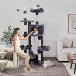 62inches cat tree house with condo，scratching post and multi-level towers for cats