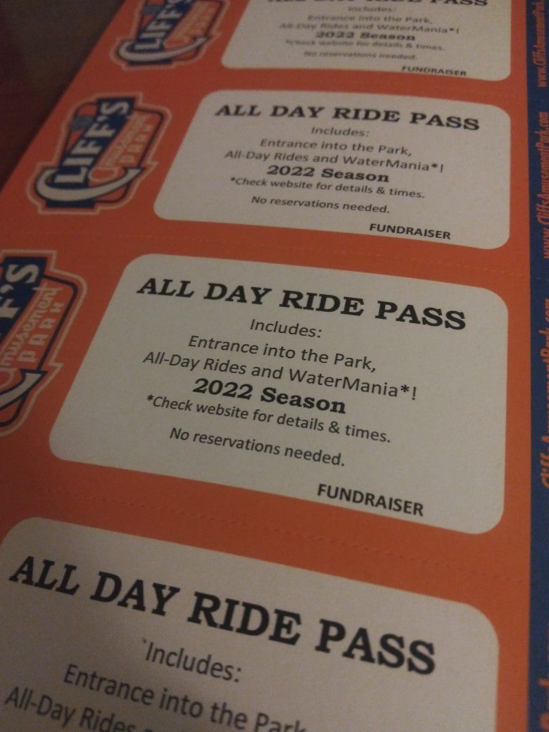 2022 Cliff's All Day Ride Passes (Pick Up In Los lunas)
