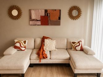 Large U-Shaped Cream Sectional + Decor