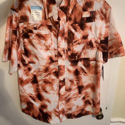 Reel Legends Fishing Shirt-Men’s Small Saltwater II, Orange White Tie Dye Short Sleeve NWT $40