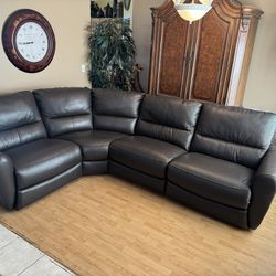Dual Electric Power Reclining Brown Leather Sectional 