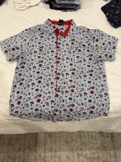 Disney Spider-Man Doodle Button-Up Shirt Men's XL White All-Over Print Marvel