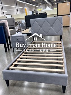 Twin size grey platform bed with orthopedic mattress included
