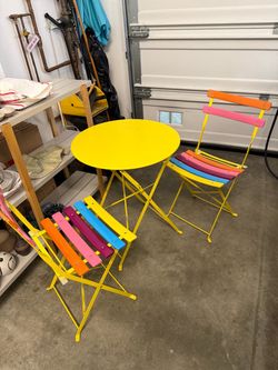 Super cute colorful patio set table chairs