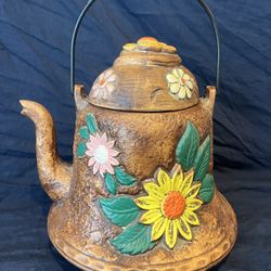 Vintage Tea Kettle Daisy Flowers Cookie Jar 