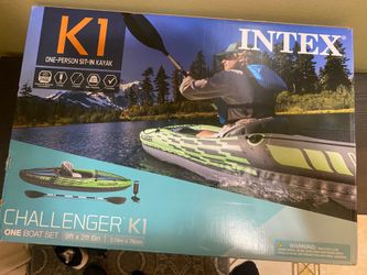 Intex Challenger K1 Inflatable Single Person Kayak Set Accessory Kit & Pump