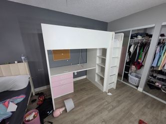 Twin bunk bed with desk used